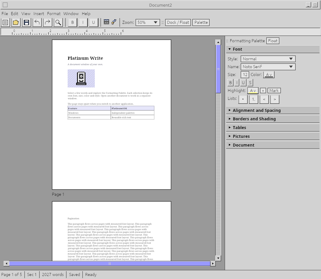 Platinum Write workspace