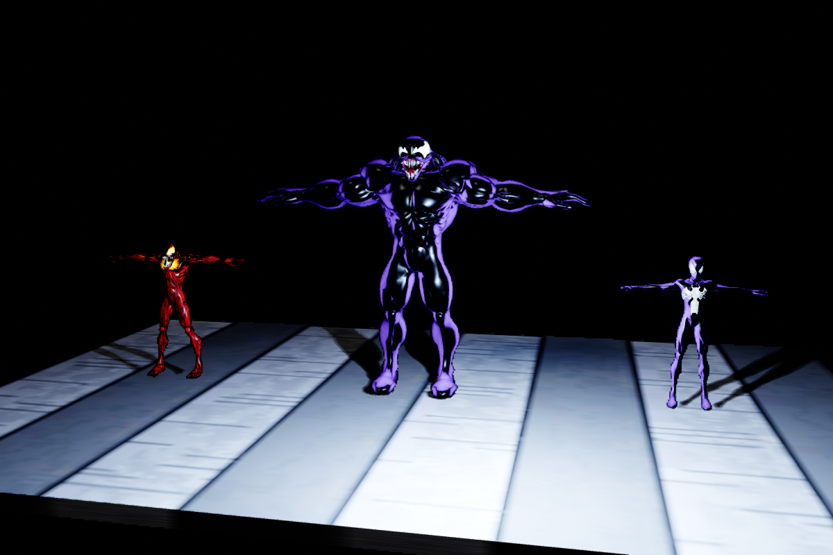 Spider-Man, Venom and Carnage in the remaster’s character-material development gallery